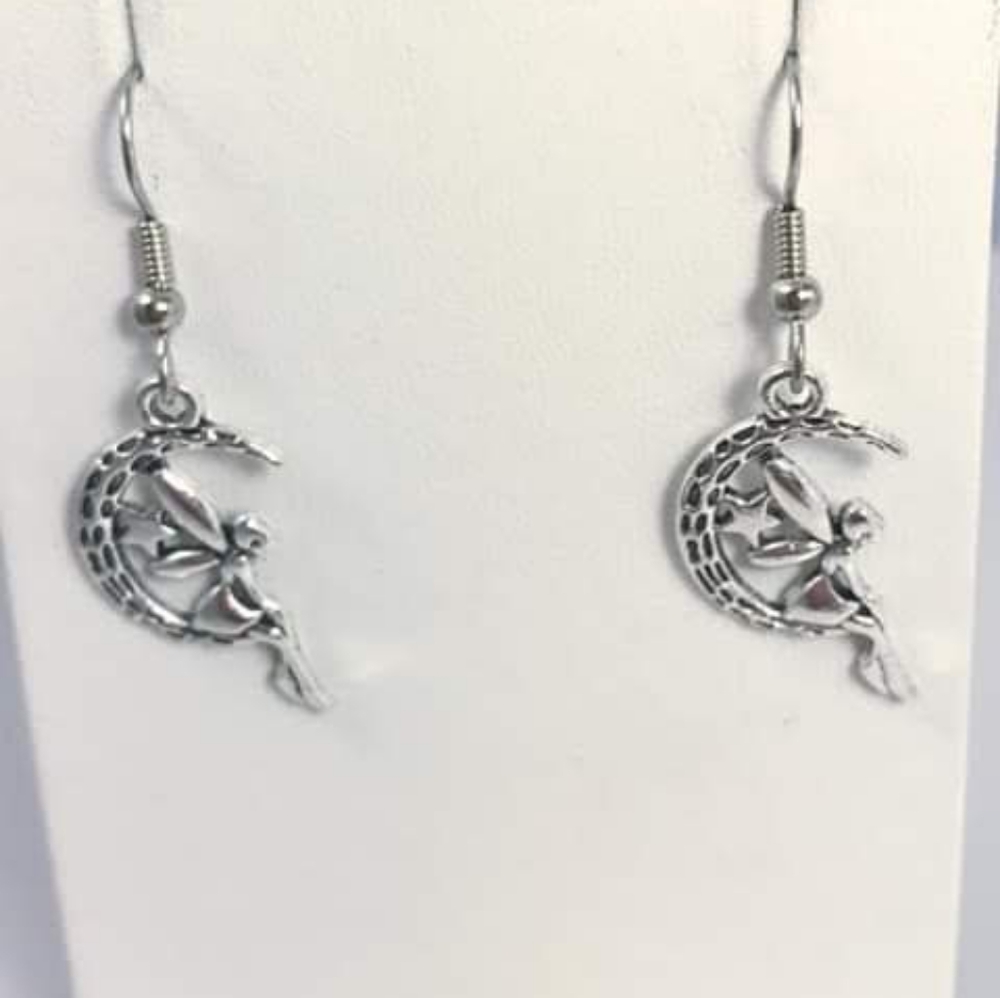 Silver-Tone Fairy/Moon Earrings